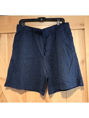 Lands' End Men L 36-38 Blue 7" Cotton Knit Pull-On Shorts Drawstring Pockets